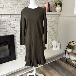 Zara Olive Green Midi Long Sleeve Dress Size Medium EUC